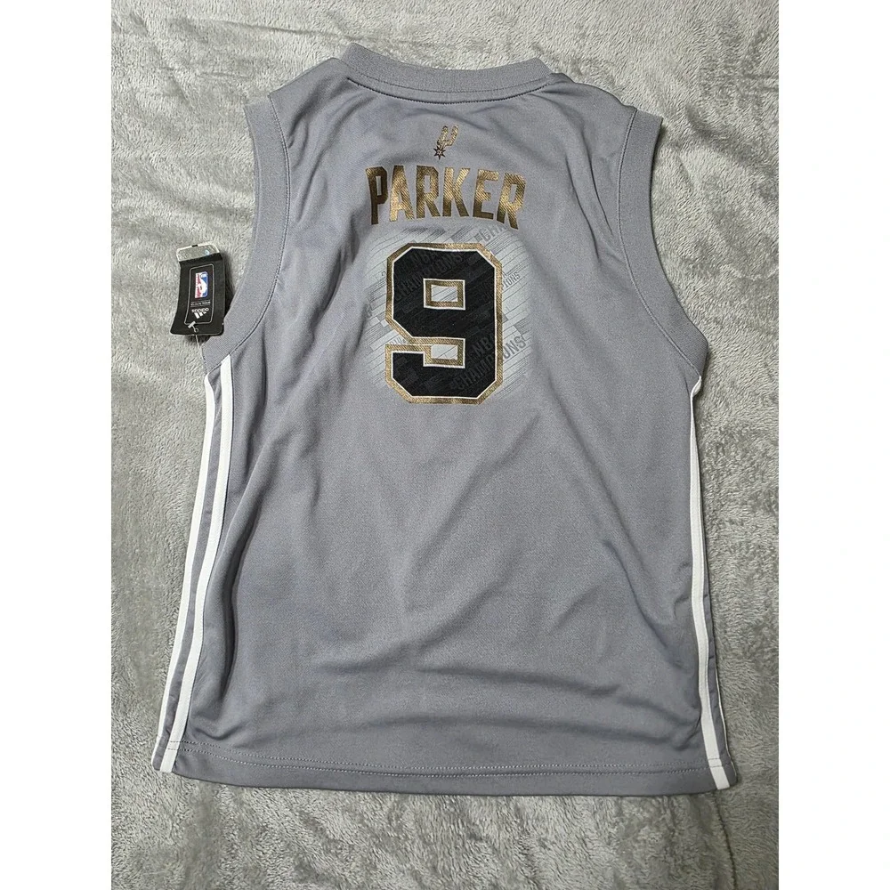 San Antonio Spurs Jersey Youth Large Gray Finals NBA Basketball Adidas‎ Parker 9
